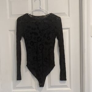 Black Flora Lace Long Sleeve Bodysuit Size Small